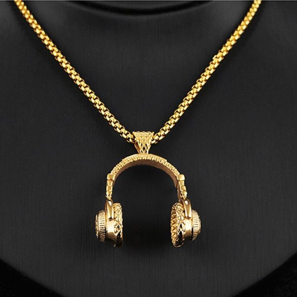 Stainless Steel DJ Music Headphone Pendant Long Chain Hip Hop Rock - Picture 11 of 16